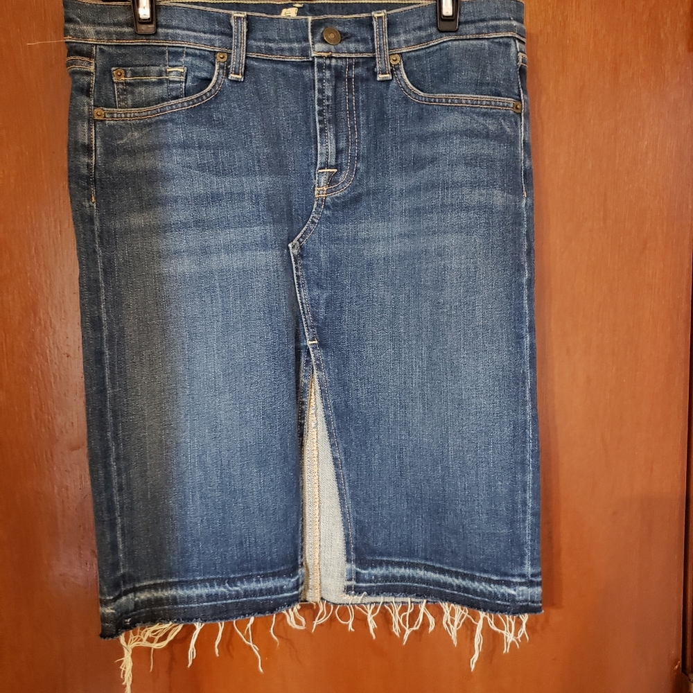 7 For All Mankind Asymmetrical Raw Hem Denim Skirt Size 29
